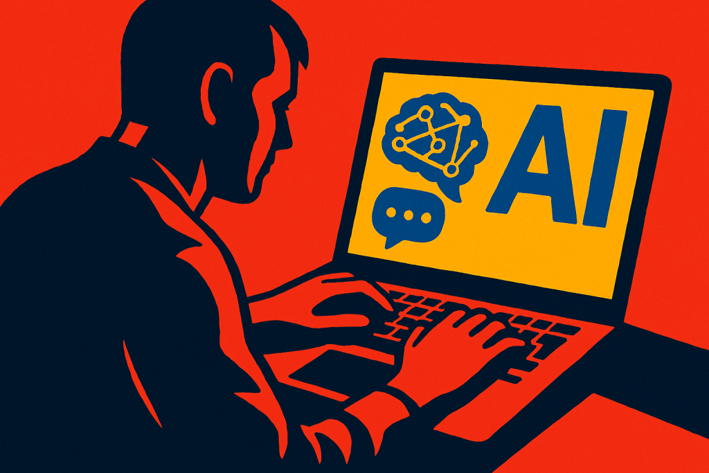 A person working on a laptop with AI tools displayed on the screen